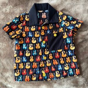 Vintage kids toddler guitar collared button up shirt blouse top boys